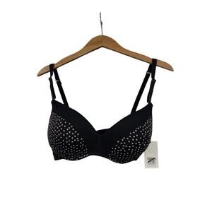 Lively Womens 34DD The No-Wire Push Up Bra Black Polka Dot Mesh Back New